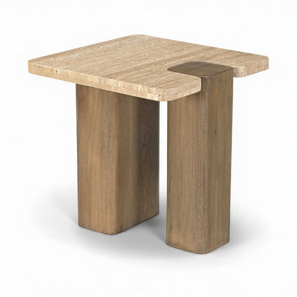 Ravenna - Genuine Fabric Travertine And Oak Wood Table