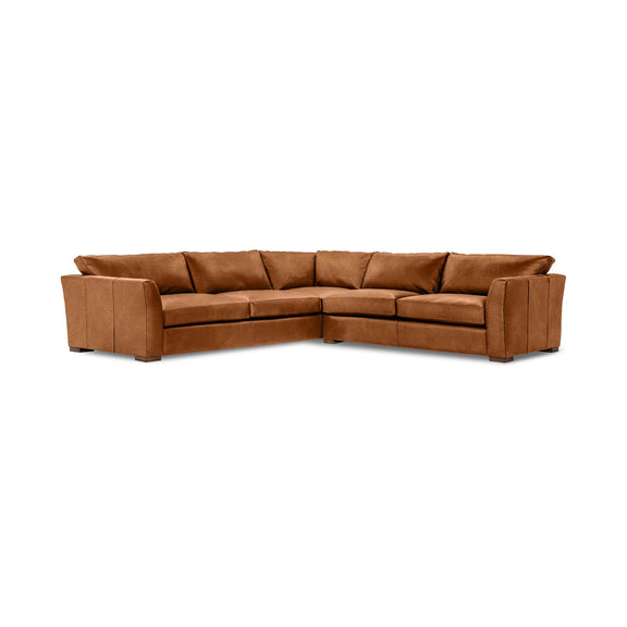 3-piece sectional sofa in medium brown fabric, L-shaped with chaise corner