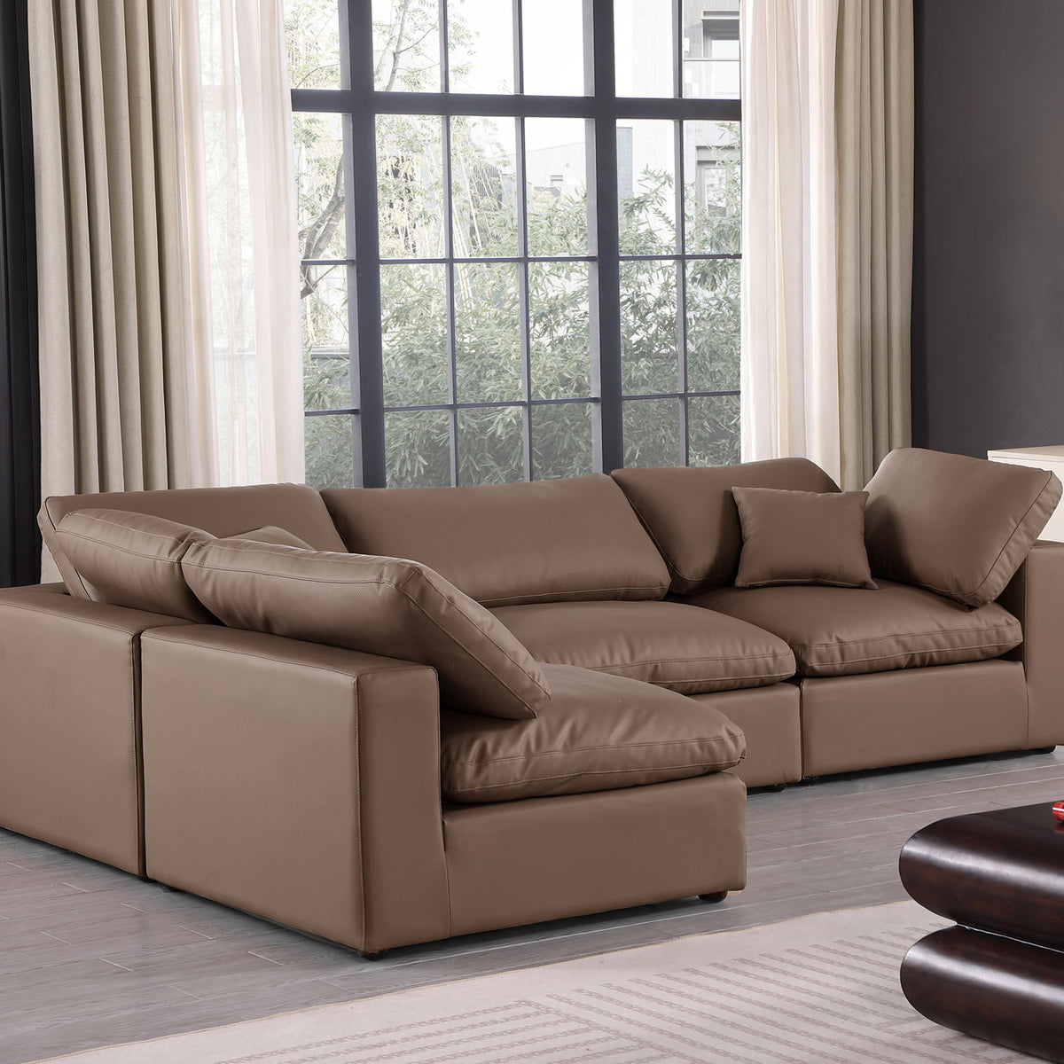 Comfy - 4 Piece Faux Leather Modular Armless Sectional