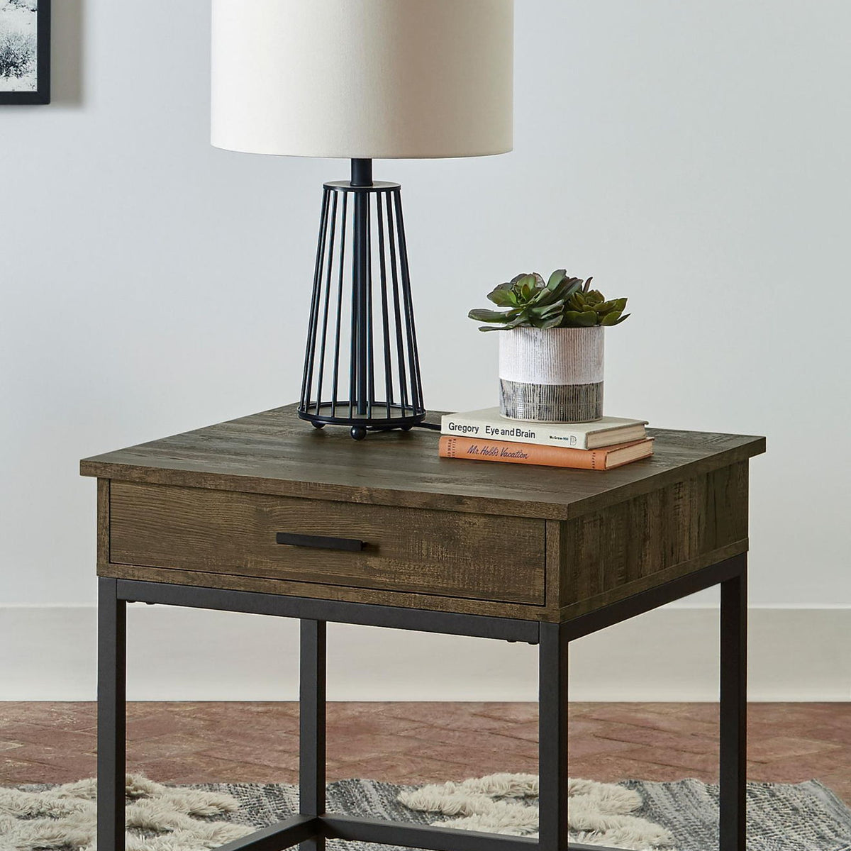 Byers 1-drawer Square Engineered Wood End Table Brown Oak