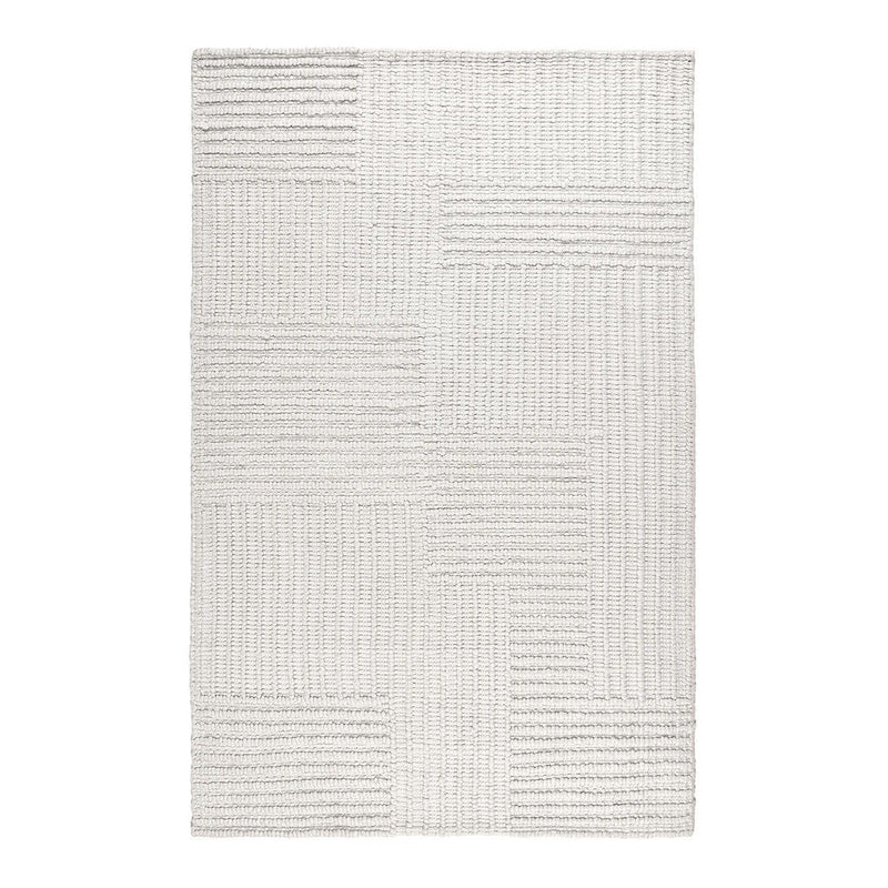 Clayton ivory area rug showing a woven patchwork of textured rectangular blocks