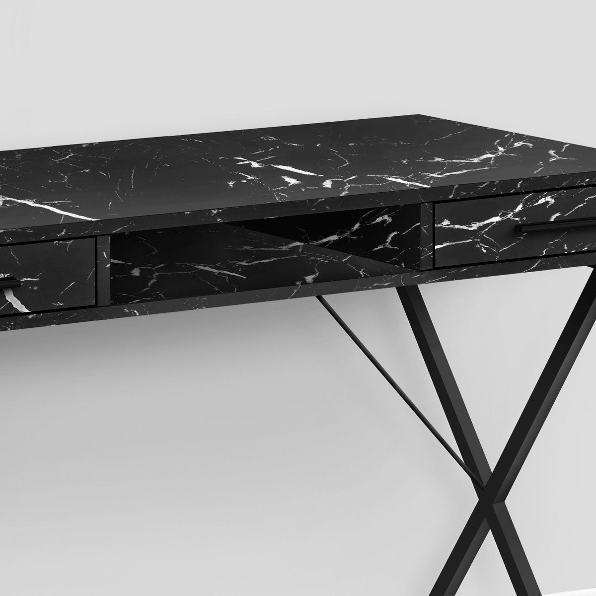 Computer Desk, Home Office, Laptop, Left, Right Set-Up, Storage Drawers, Work, Marble Look Laminate, Contemporary, Modern - Black