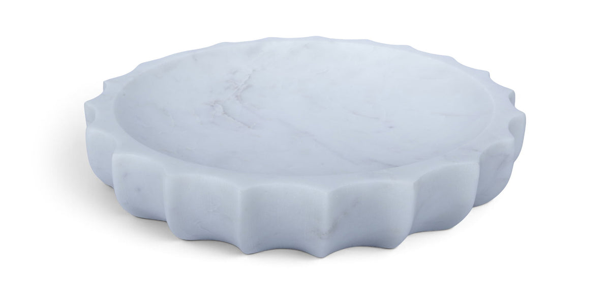 White genuine marble bowl with smooth surface and scalloped rim edges