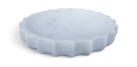 White genuine marble bowl with smooth surface and scalloped rim edges