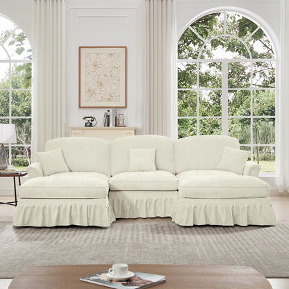 Modular U-Shaped Chenille Sectional Sofa - Beige Chenille