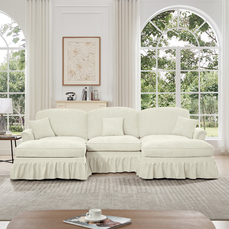 Modular U-Shaped Chenille Sectional Sofa - Beige Chenille