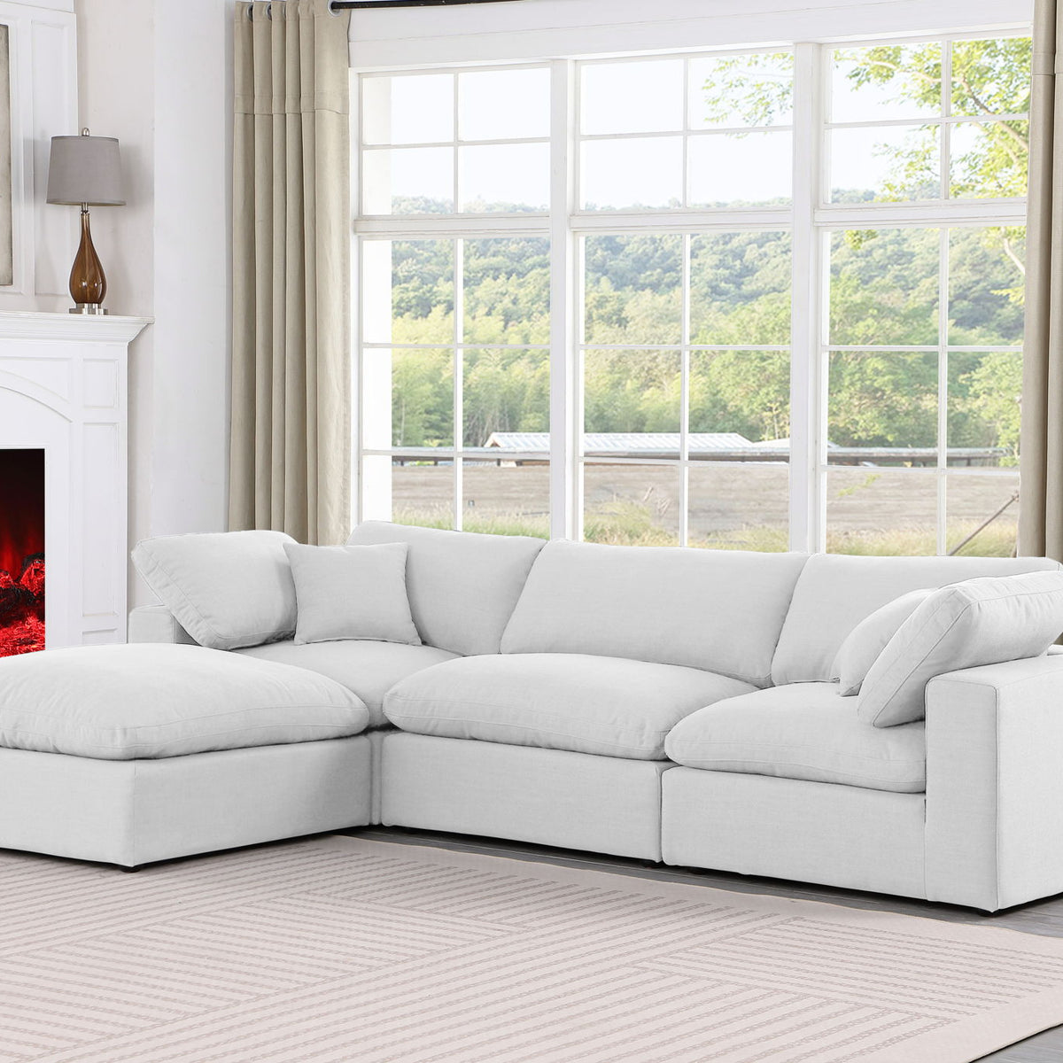 Comfy - 4 Piece Linen Fabric Modular Sectional With Chaise
