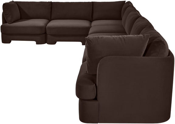 Dark brown velvet performance fabric sectional sofa with chaise and plush rounded arms