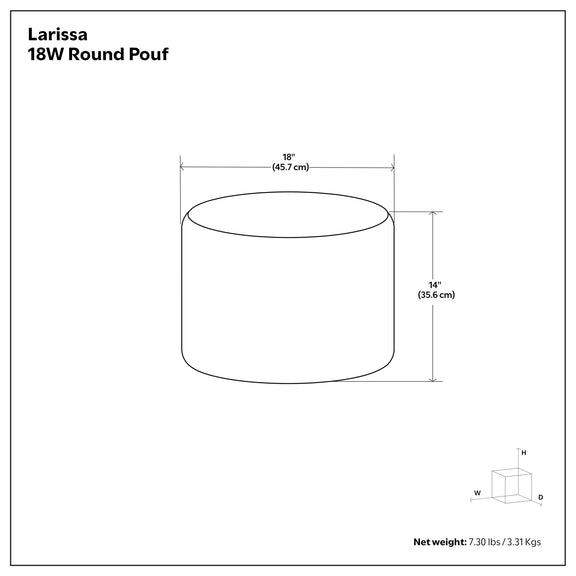 Round braided pouf dimensions diagram with 18 in top width and 14 in height