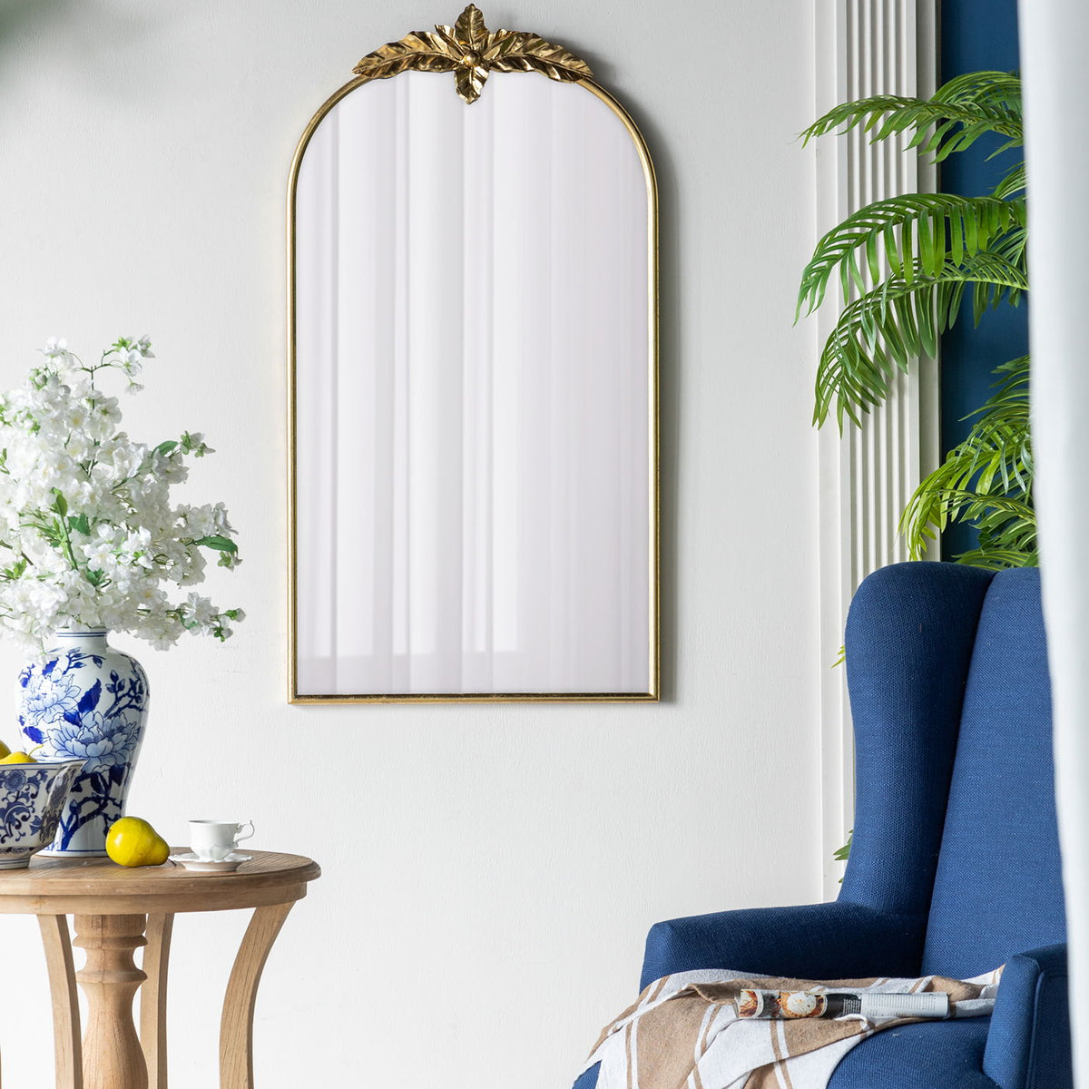Arched Wall Mirror With Metal Frame, Wall Mirror For Living Room