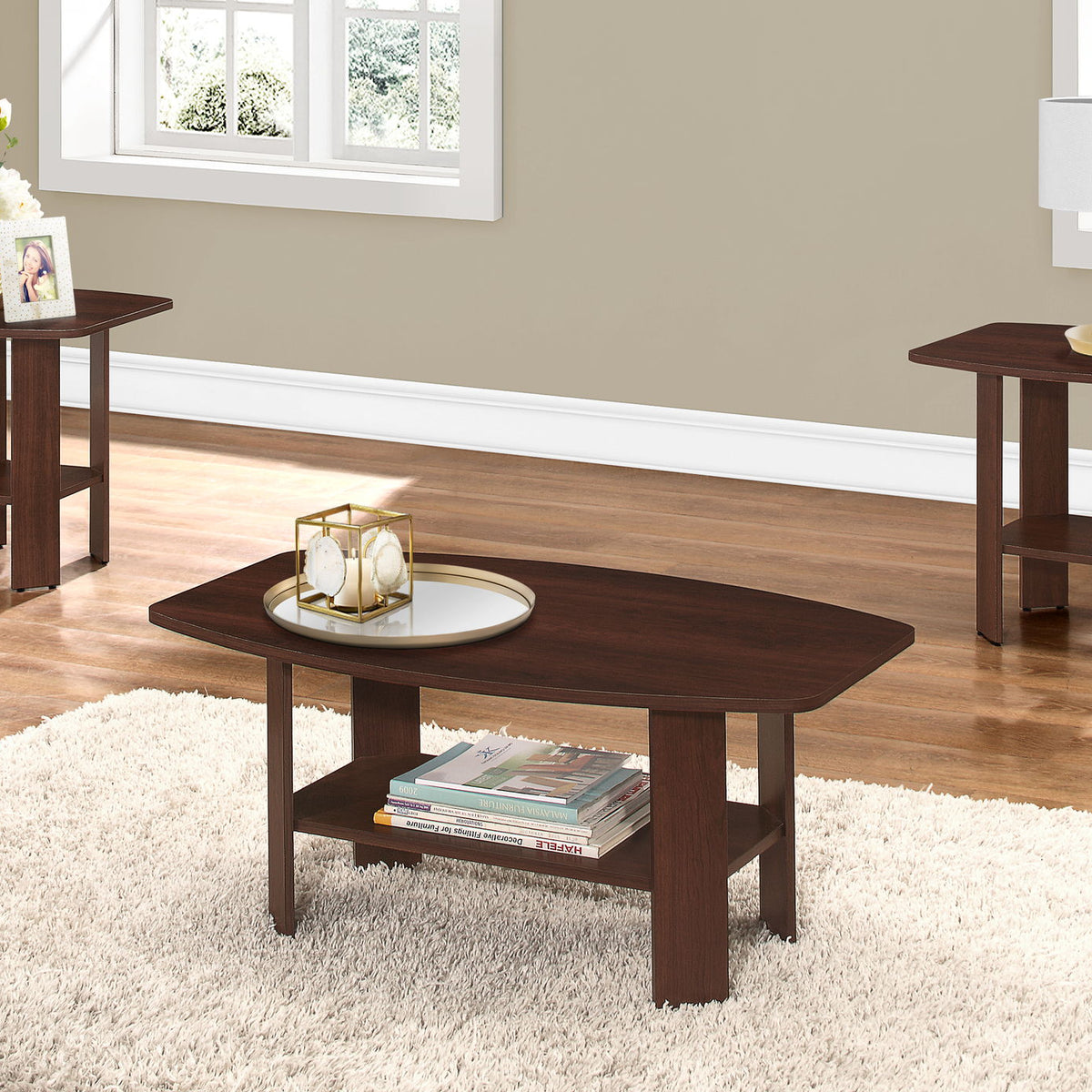 Table Set: Coffee, End, Side, Accent, Living Room, Transitional (Set of 3) - Cherry