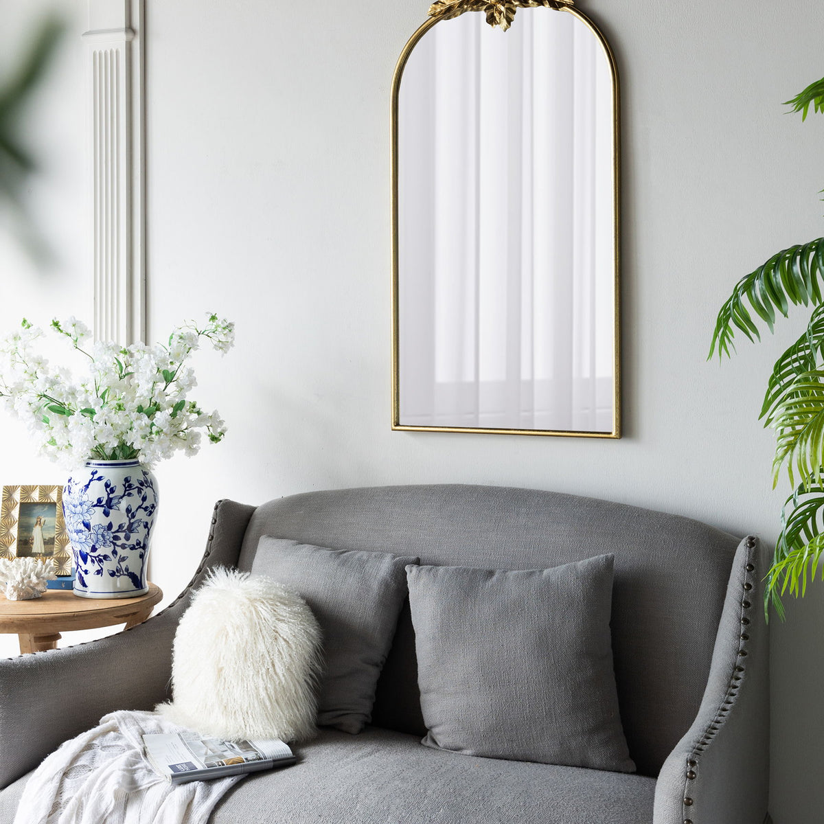 Arched Wall Mirror With Metal Frame, Wall Mirror For Living Room