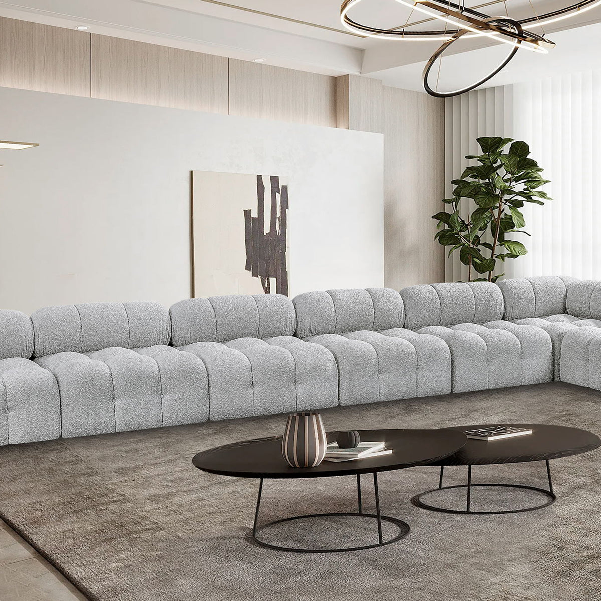 Ames - 7 Piece Boucle Fabric Modular L-Shaped Sectional