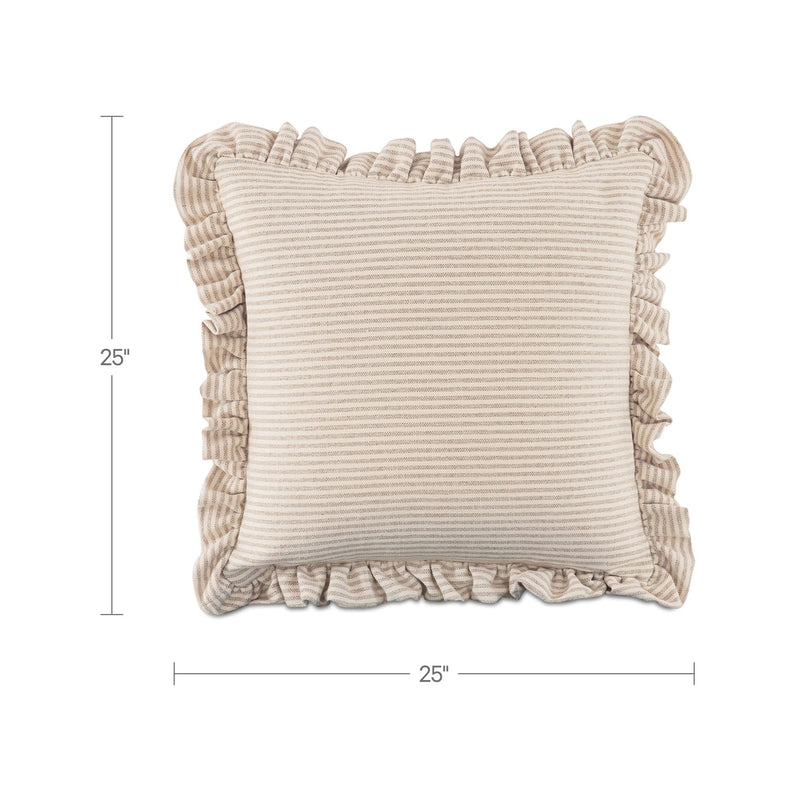 25 in beige striped cushion with tassel fringe trim, square pillow