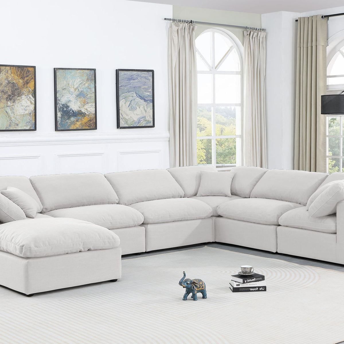 Indulge - Linen 7 Piece Modular Sectional - White