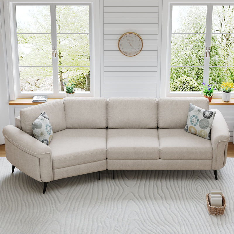 Upholstered 3 Seater Curved Sofa With Printed Pillows Chenille