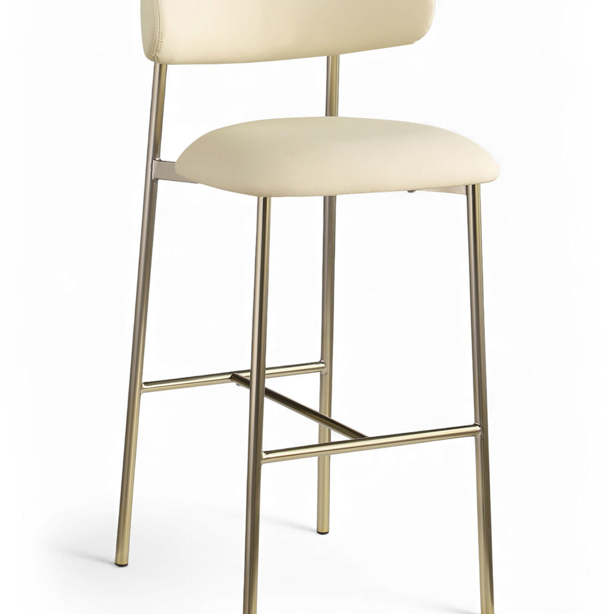 Lupita - Vegan Leather Upholstered Bar Stool (Set of 2) - Cream / Brushed Gold