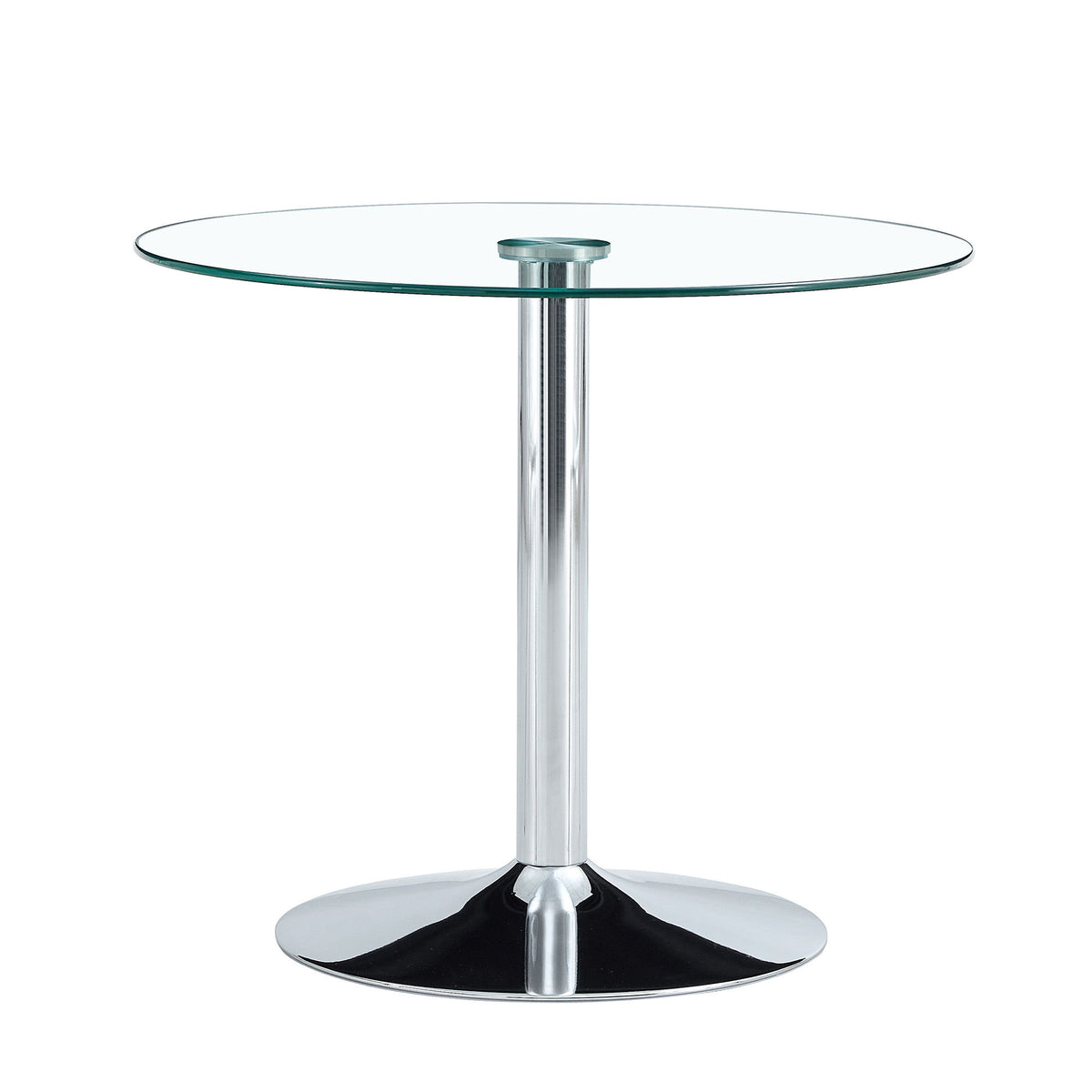 Modern Minimalist Circular Glass Dining Table With Electroplated Metal Legs 35" Diameter - Transparent