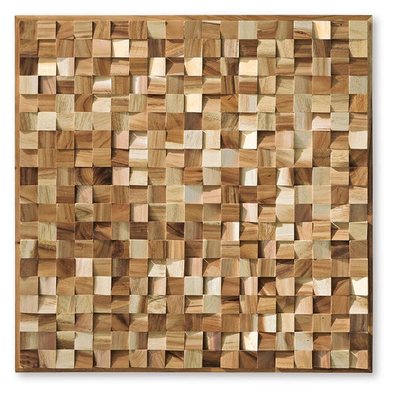 Dashwell brown wood cube wall decor panel with 3D blocks mosaic