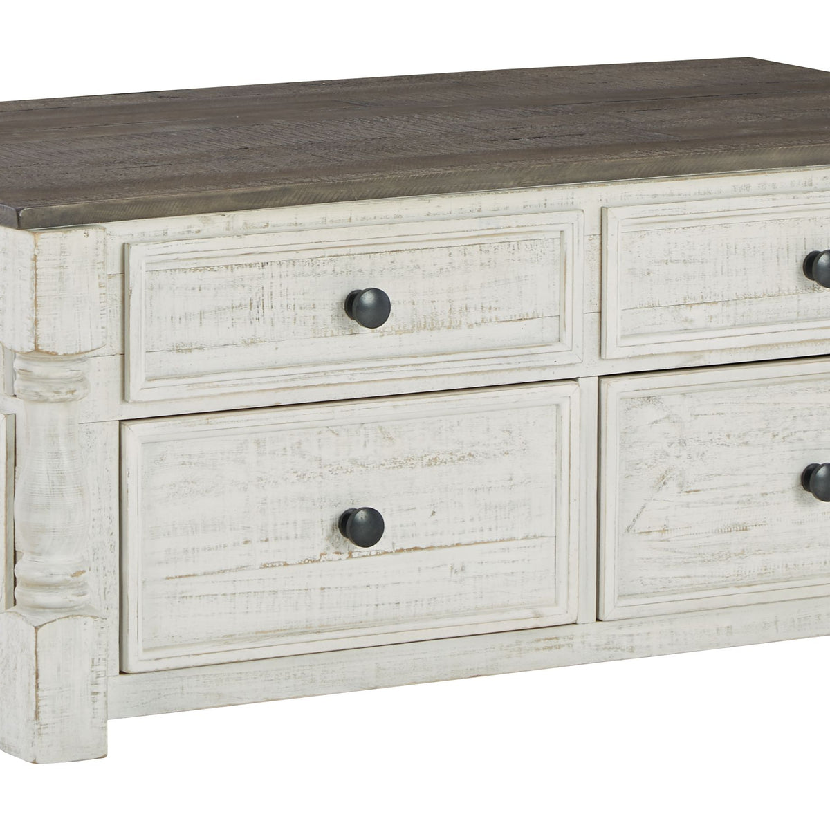 Havalance - Lift Top Cocktail Table with Storage Drawers - White / Gray