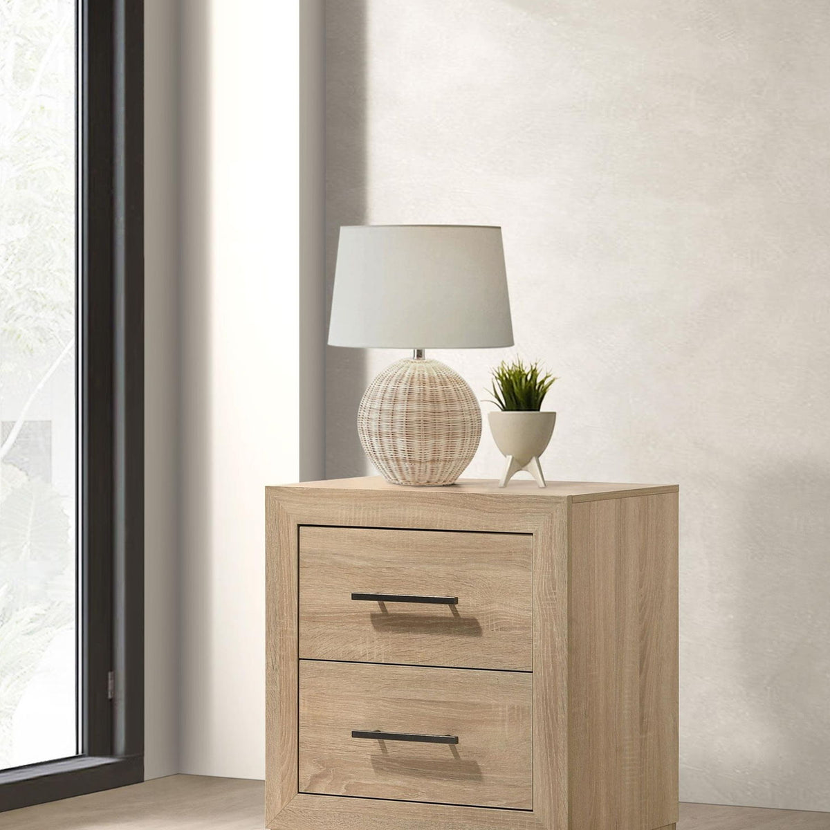 Arielle 2-drawer Bedroom Nightstand with Casters Light Oak