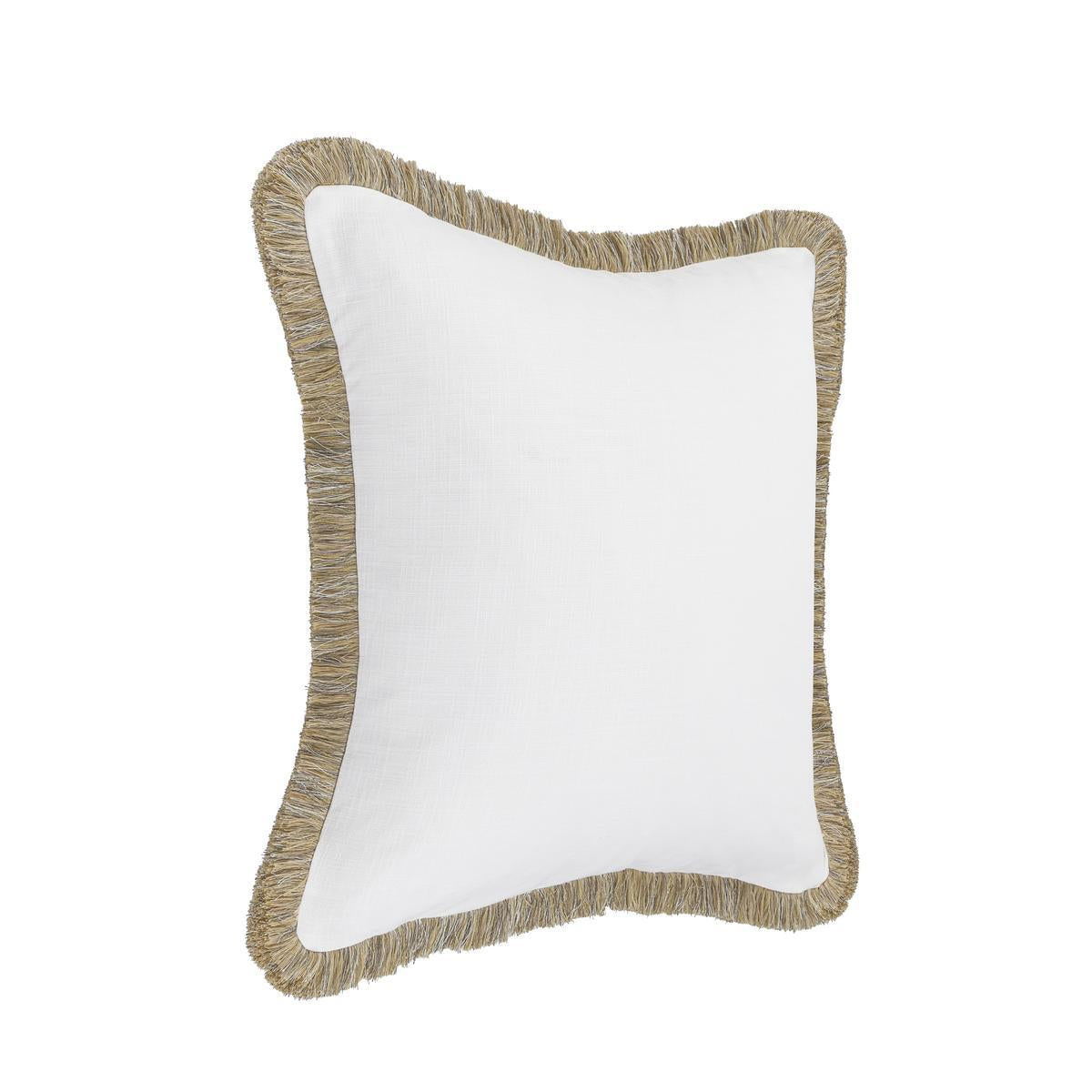 Ivory square pillow with tan fringed trim