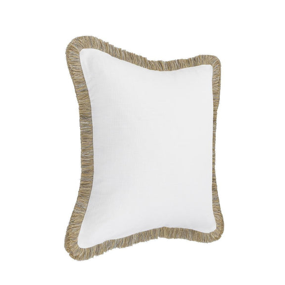 Ivory square pillow with tan fringed trim
