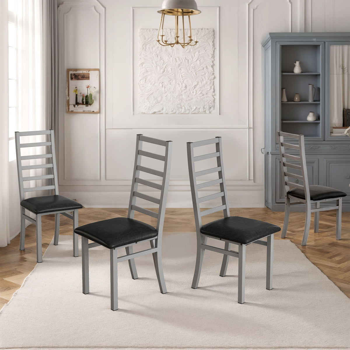Metal Dining Chairs With Steel Legg, High Back Armless Design