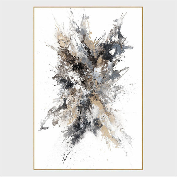 48" x 48" gray and white abstract painting with gold frame