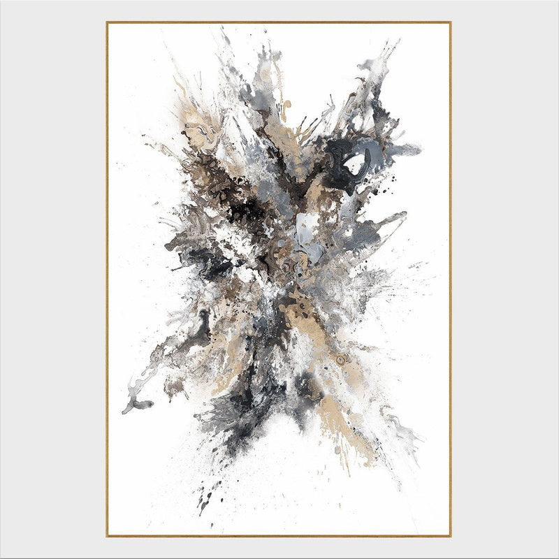48" x 48" gray and white abstract painting with gold frame