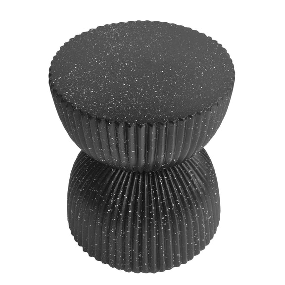 Black speckled ribbed side table with two stacked rounded forms