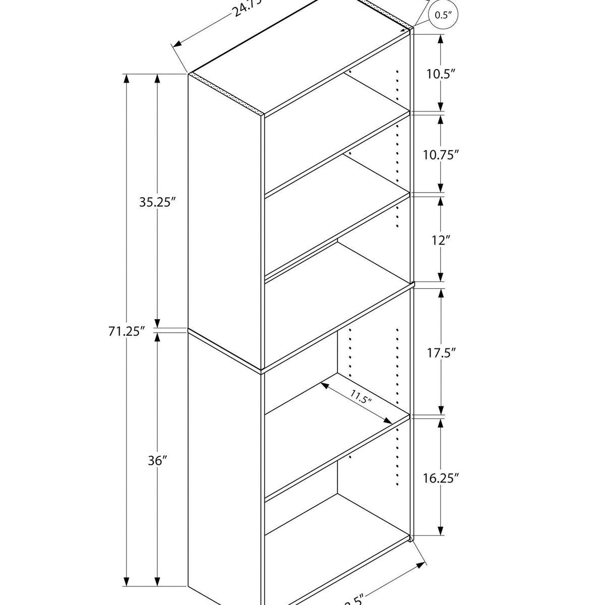 Bookshelf, Bookcase, 6 Tier, For Office, Transitional