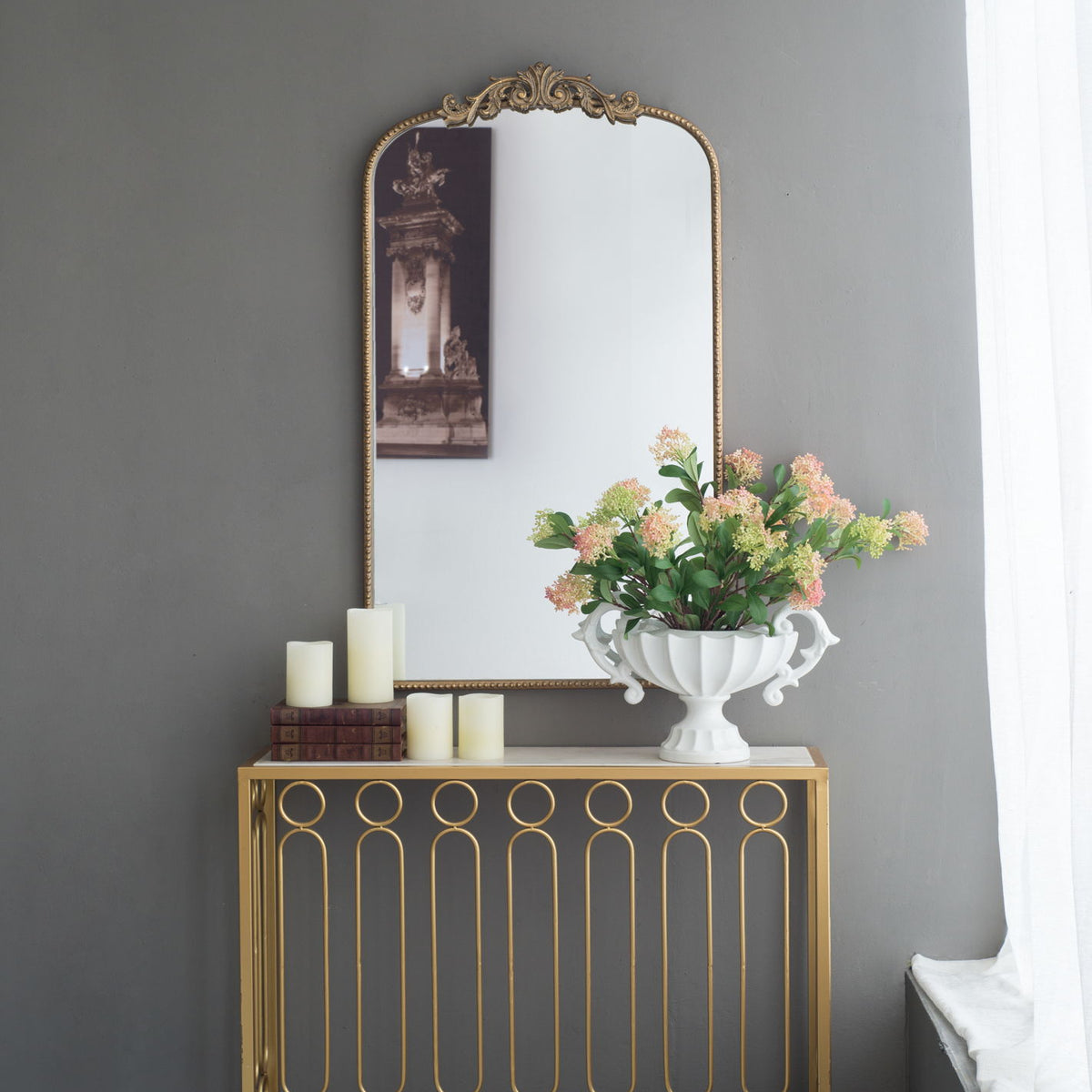 Arch Mirror, Baroque Inspired Wall Decor For Bathroom, Bedroom, Living Room