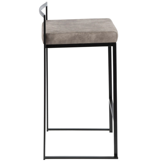 Fuji - Contemporary Stackable Counter Stool (Set of 2) - Black / Stone