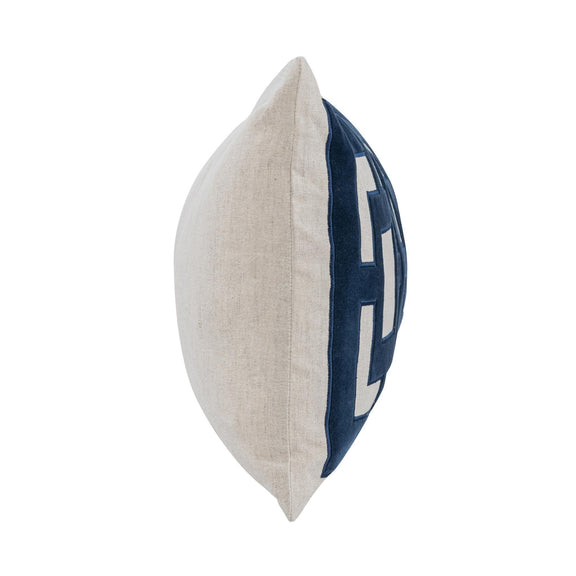 Corbin pillow, beige side profile with navy geometric pattern