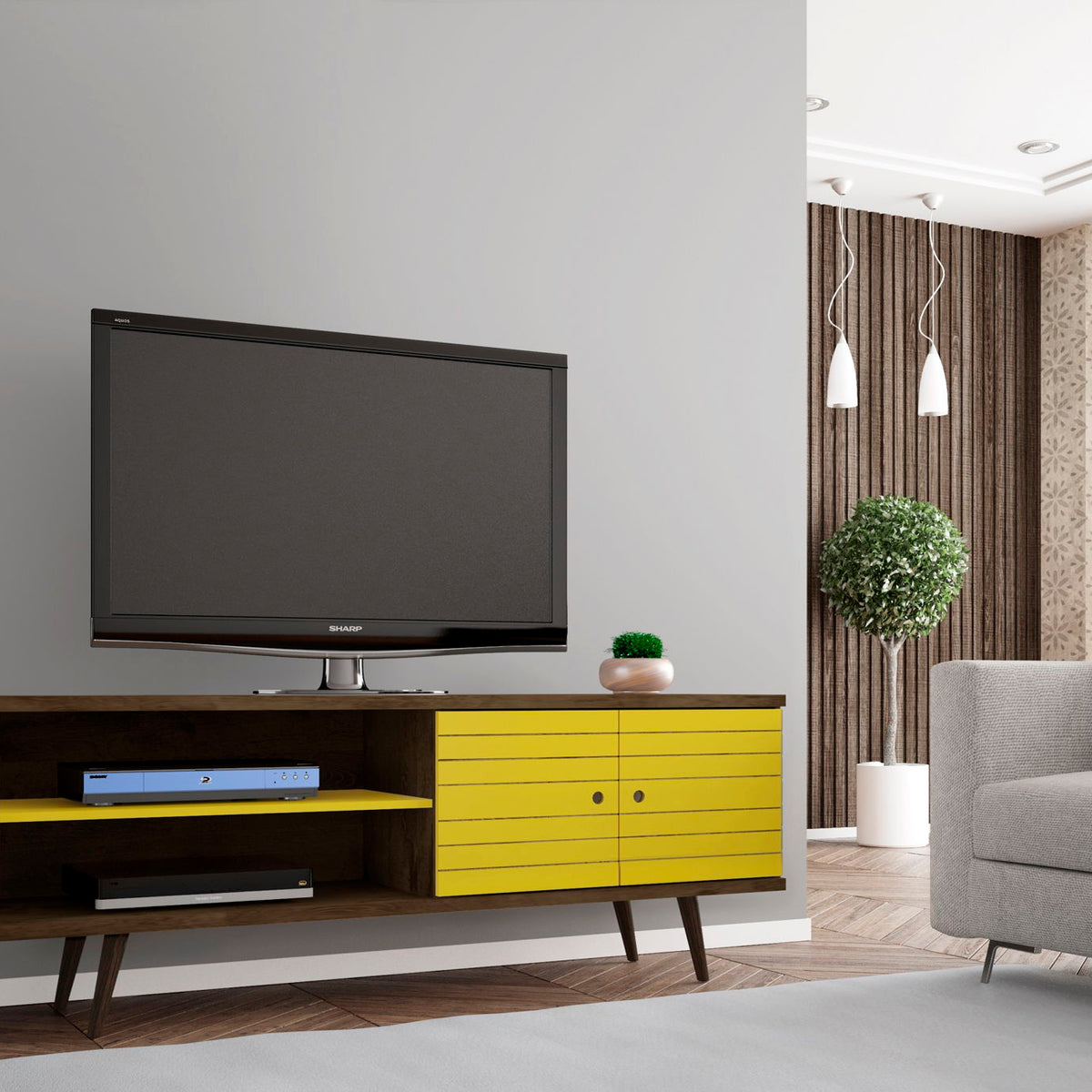 Manhattan Liberty - 63" TV Stand With Rustic Brown Frame