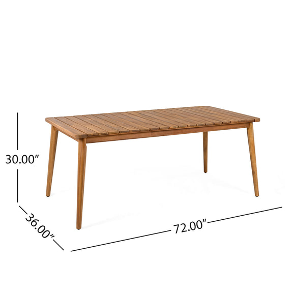 Slatted rectangular patio dining table, teak-style wood, 72 in x 30 in