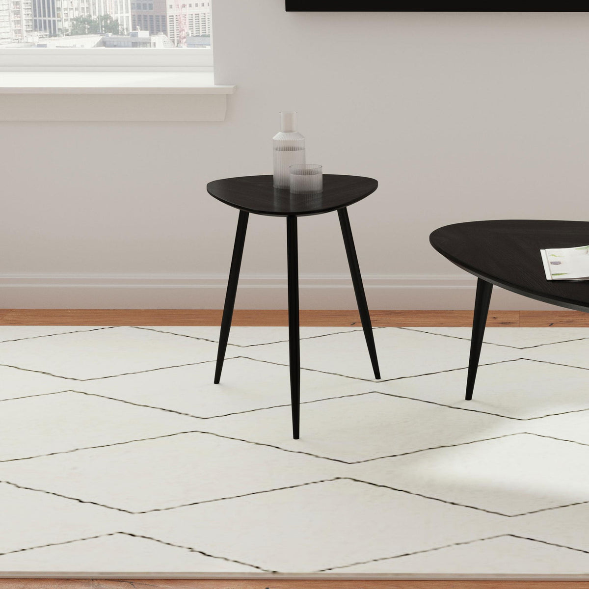 Odessa Triangular Solid Wood End Table Black