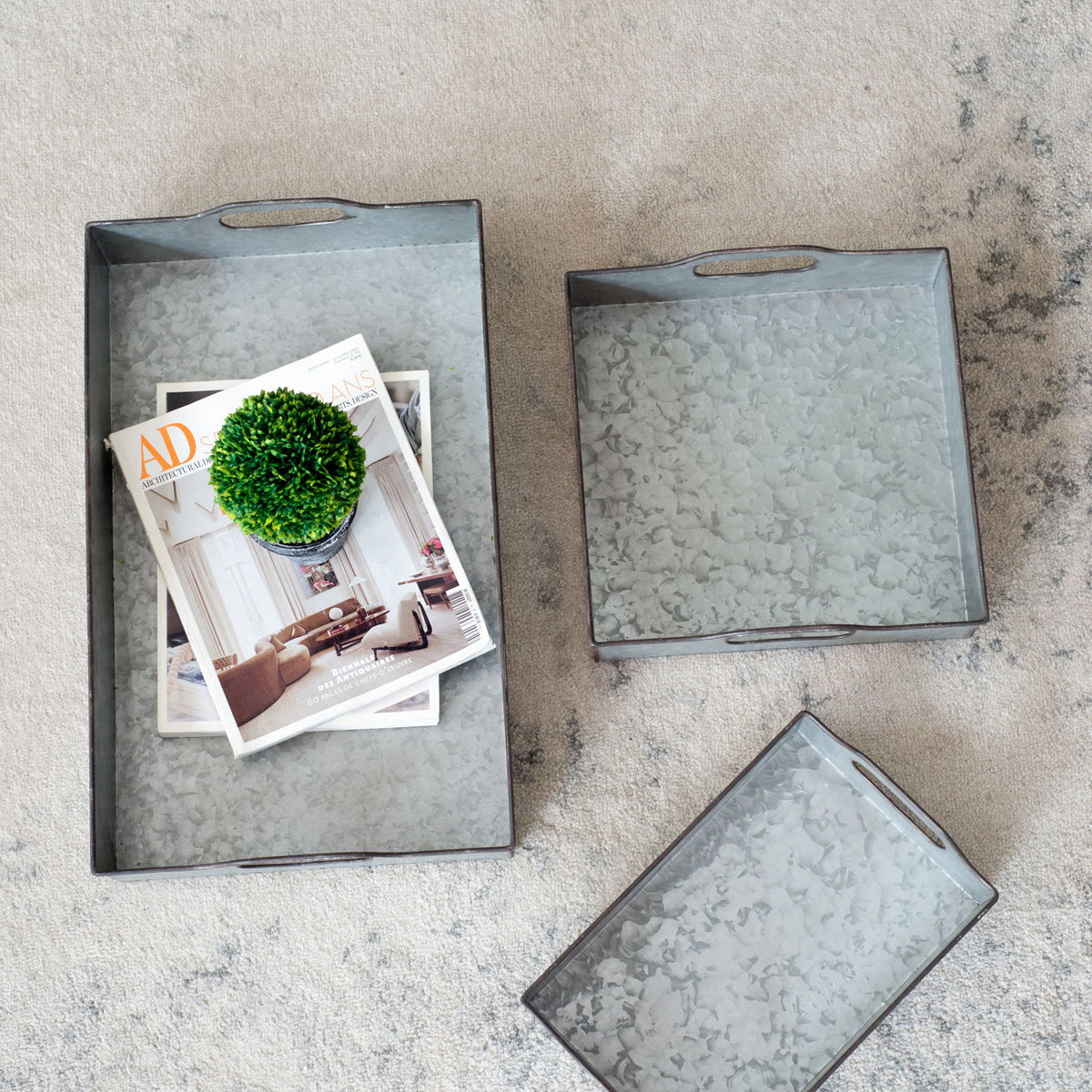 Decorative Galvanized Nesting Trays (Set of 3) - Gray