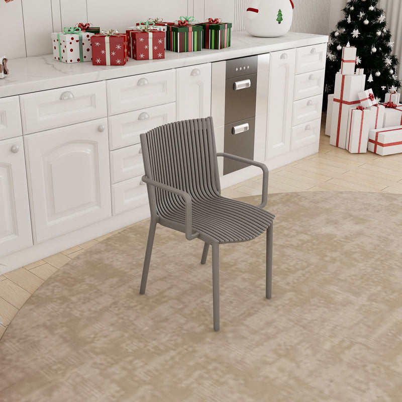 4 Piece Stackable Single Chairs With Vertical Stripe Design For All Weather