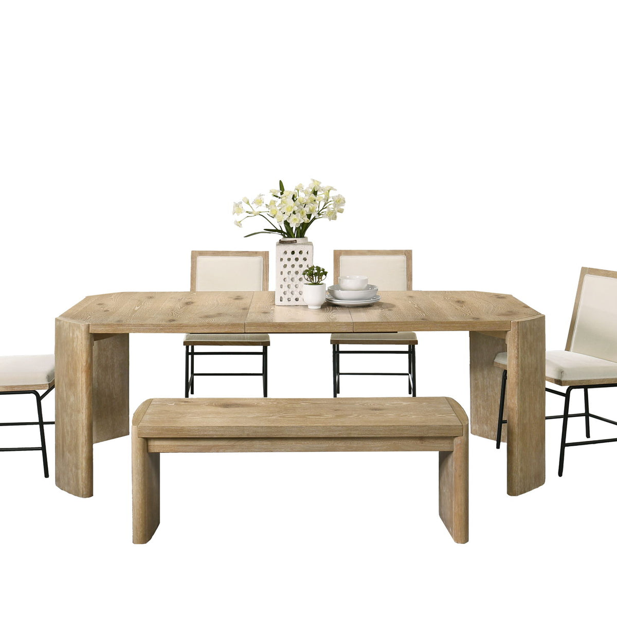 Magnus - 6 Piece Extendable Rectangular Dining Table Set With Dining Bench - Oak