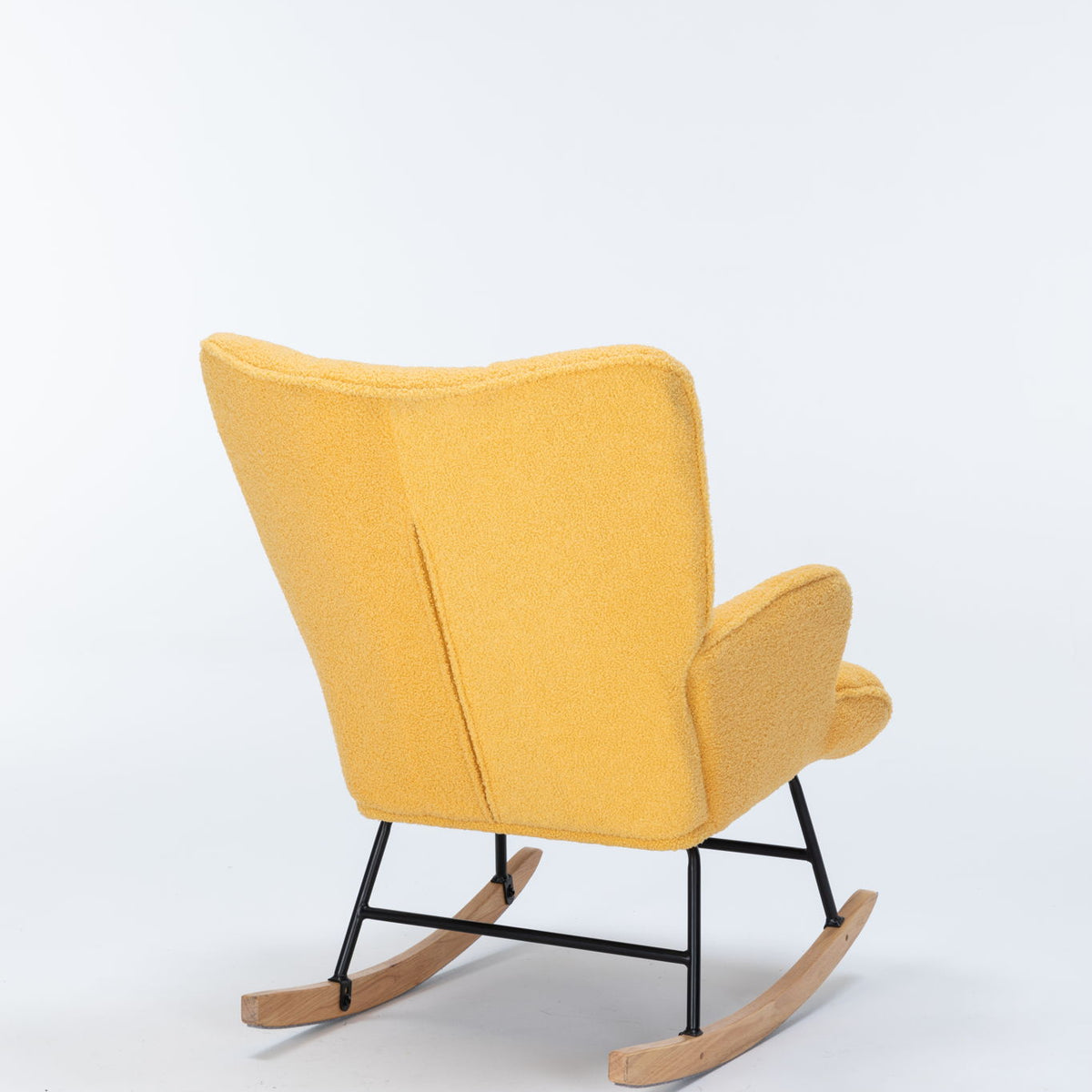 Rocking Chair Nursery, Teddy Upholstered Glider Rocker With High Backrest, Reading Chair Modern Rocking Accent Chairs Glider Recliner For Living Room - Yellow