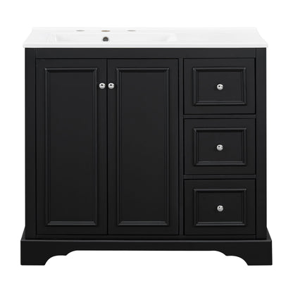 Bathroom Vanity With Sink, Soft-Close Doors, Adjustable U-Shelf, 3 Drawers