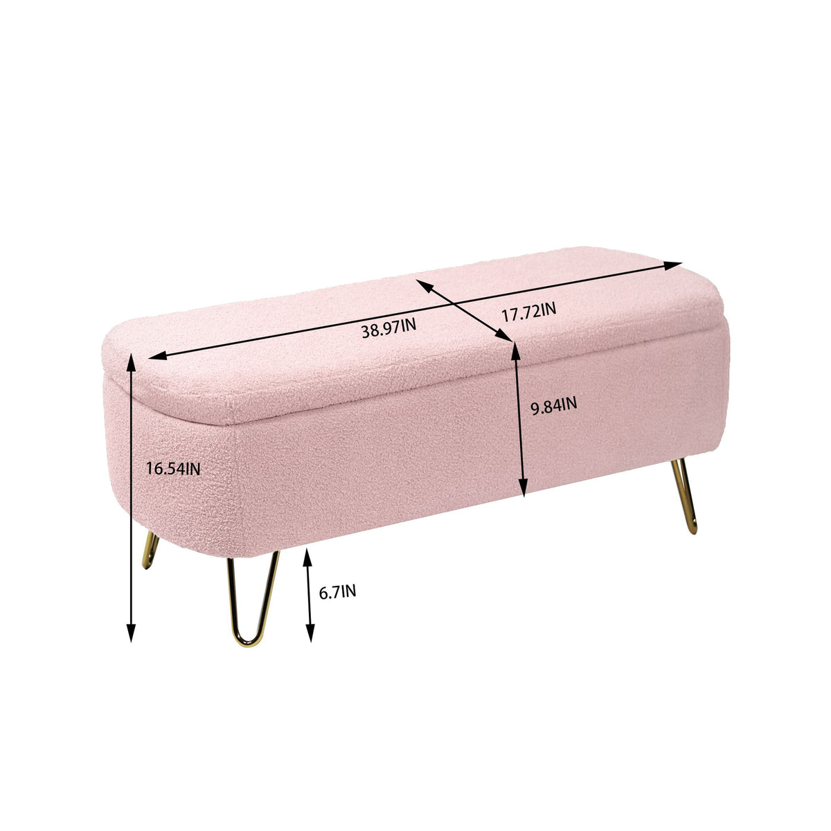 Storage Ottoman Bench For End Of Bed Gold Legs, Modern Camel Faux Fur Entryway Bench Upholstered Padded With Storage For Living Room Bedroom