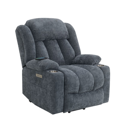 Omarion - Chenille Power Motion Recliner With Lift Heating Massage Function - Blue