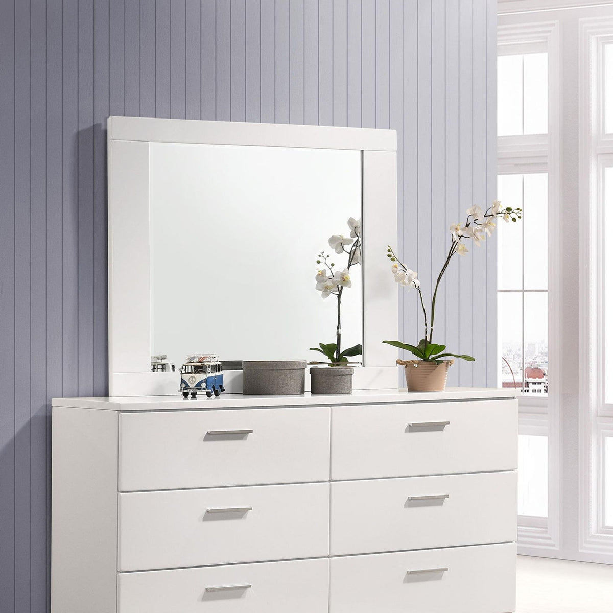 Felicity 6-drawer Wood Dresser with Mirror White High Gloss