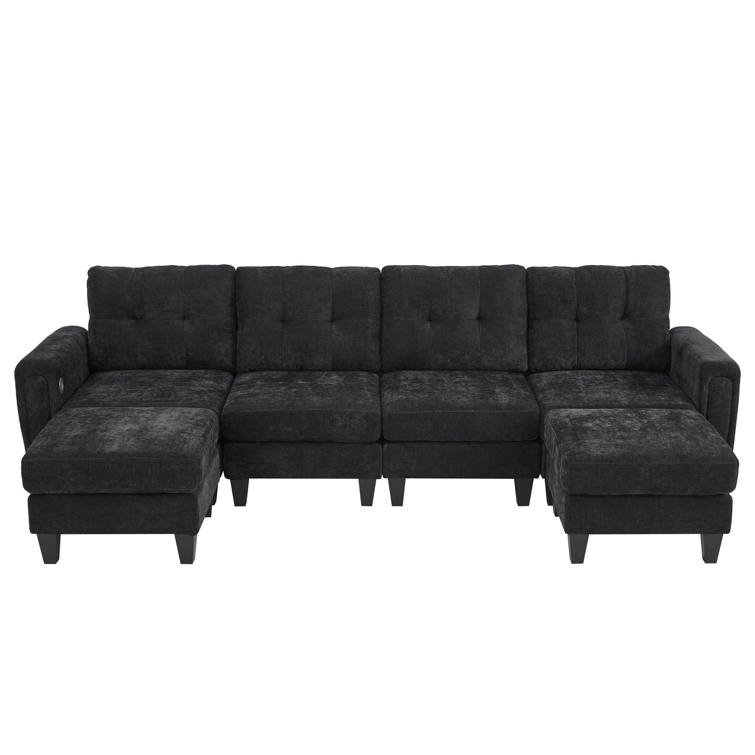 Modular Sectional Sofa With Movable Ottomans, USB Ports & Side Tables