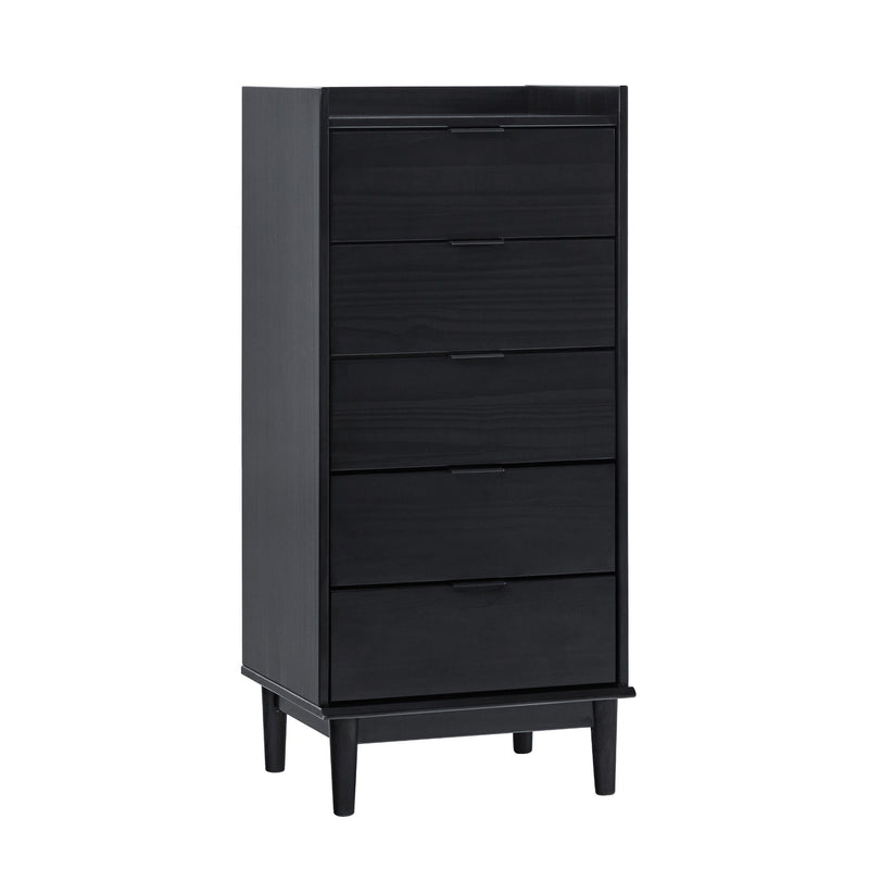 Modern Minimalist 5 Drawer Gallery Top Dresser - Black