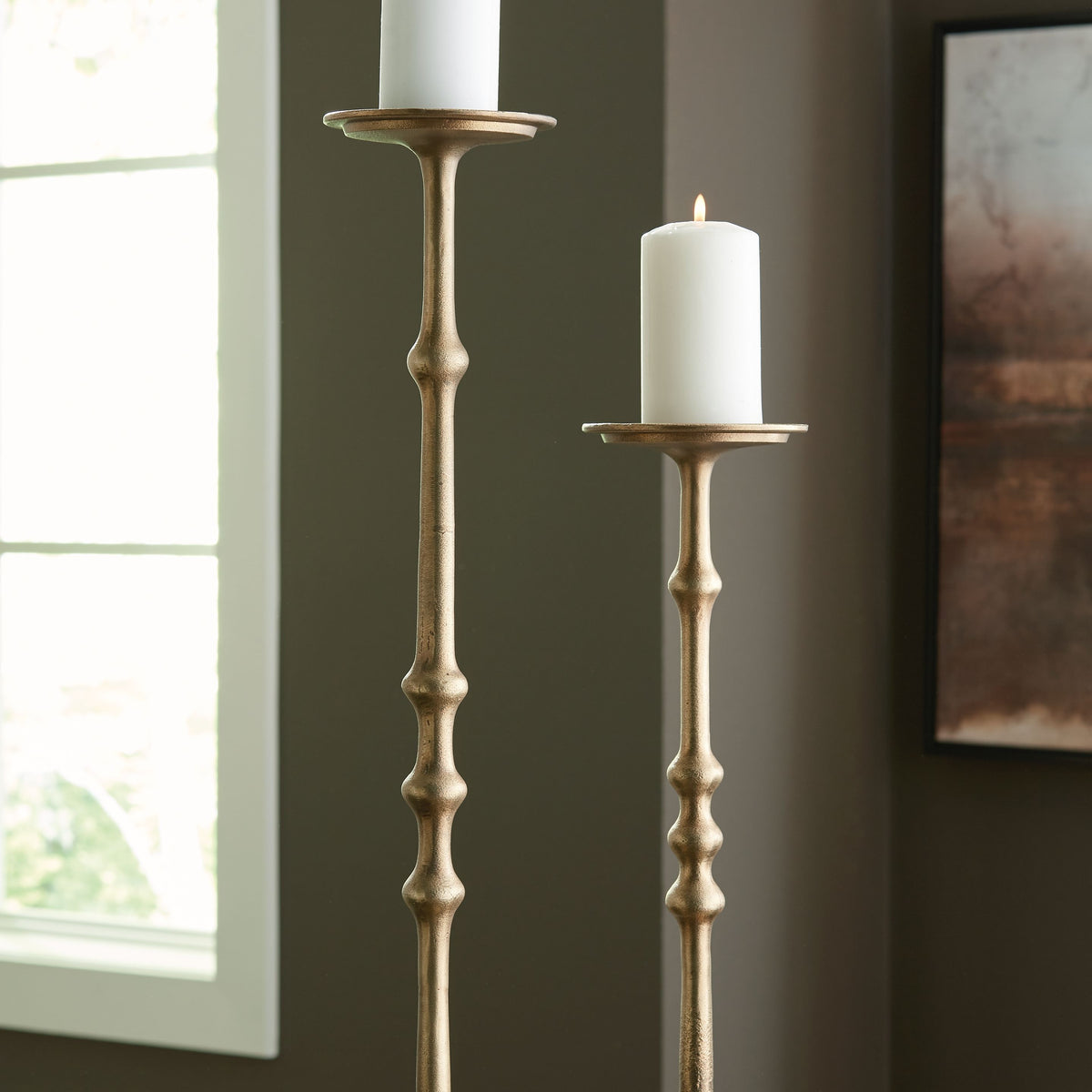 Larwick - Candle Holder Set (Set of 2) - Antique Brass Finish