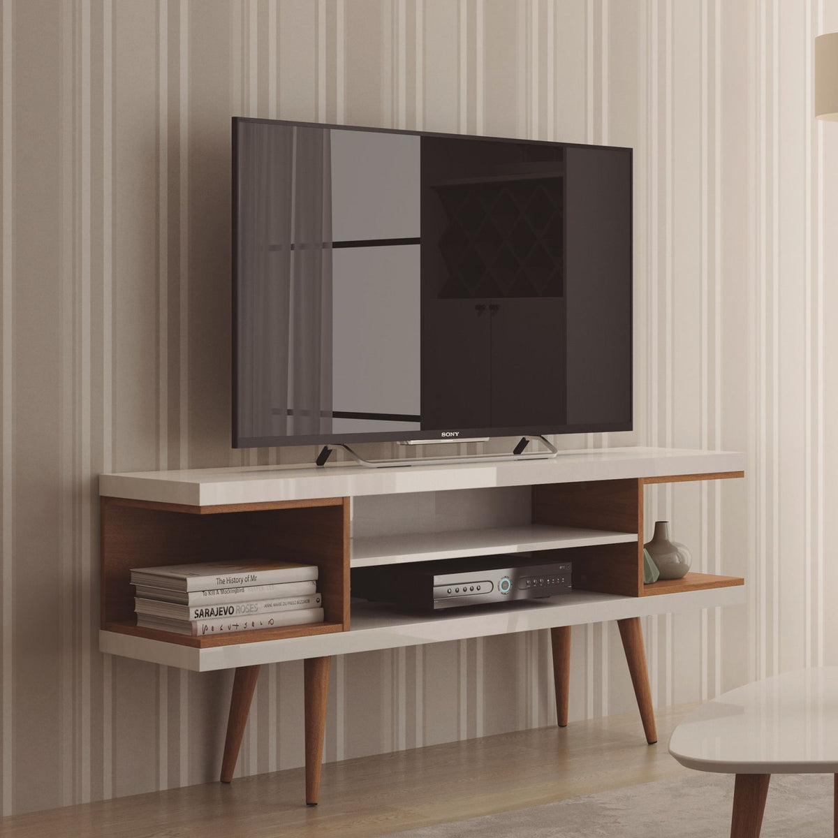 Manhattan Utopia - TV Stand - Maple Cream And White